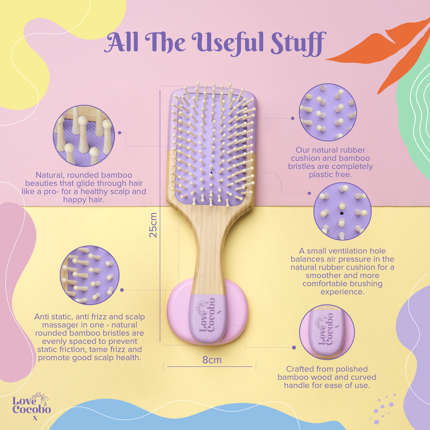 Love Cocobo Bamboo Paddle Hair Brush
