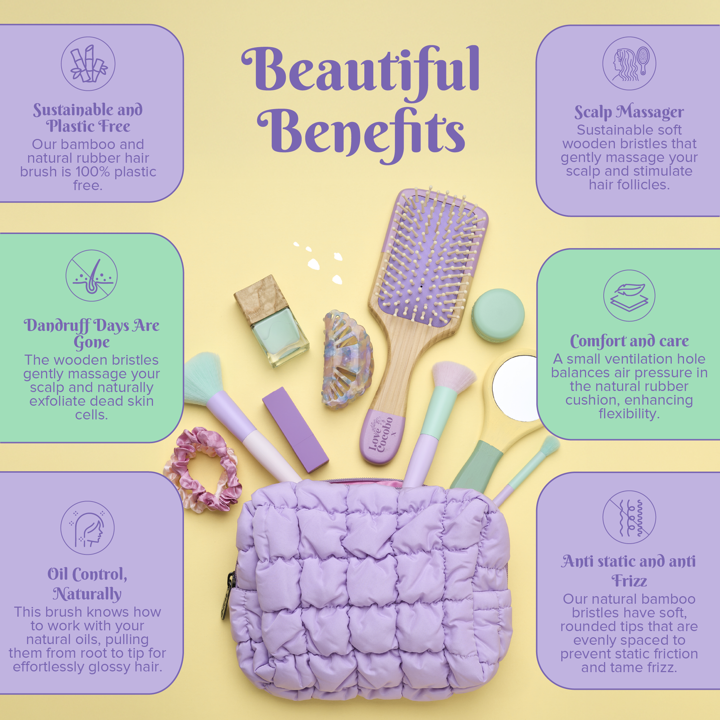 Love Cocobo Bamboo Paddle Hair Brush