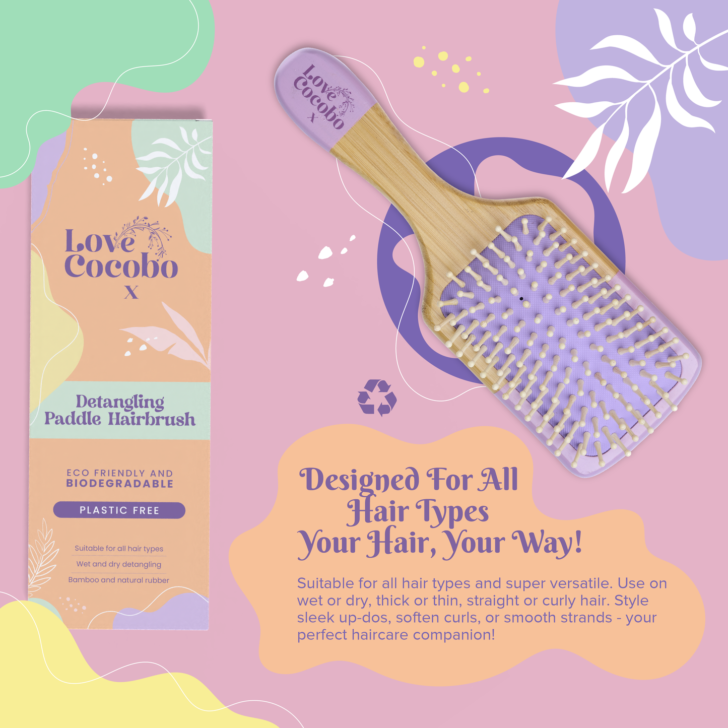 Love Cocobo Bamboo Paddle Hair Brush